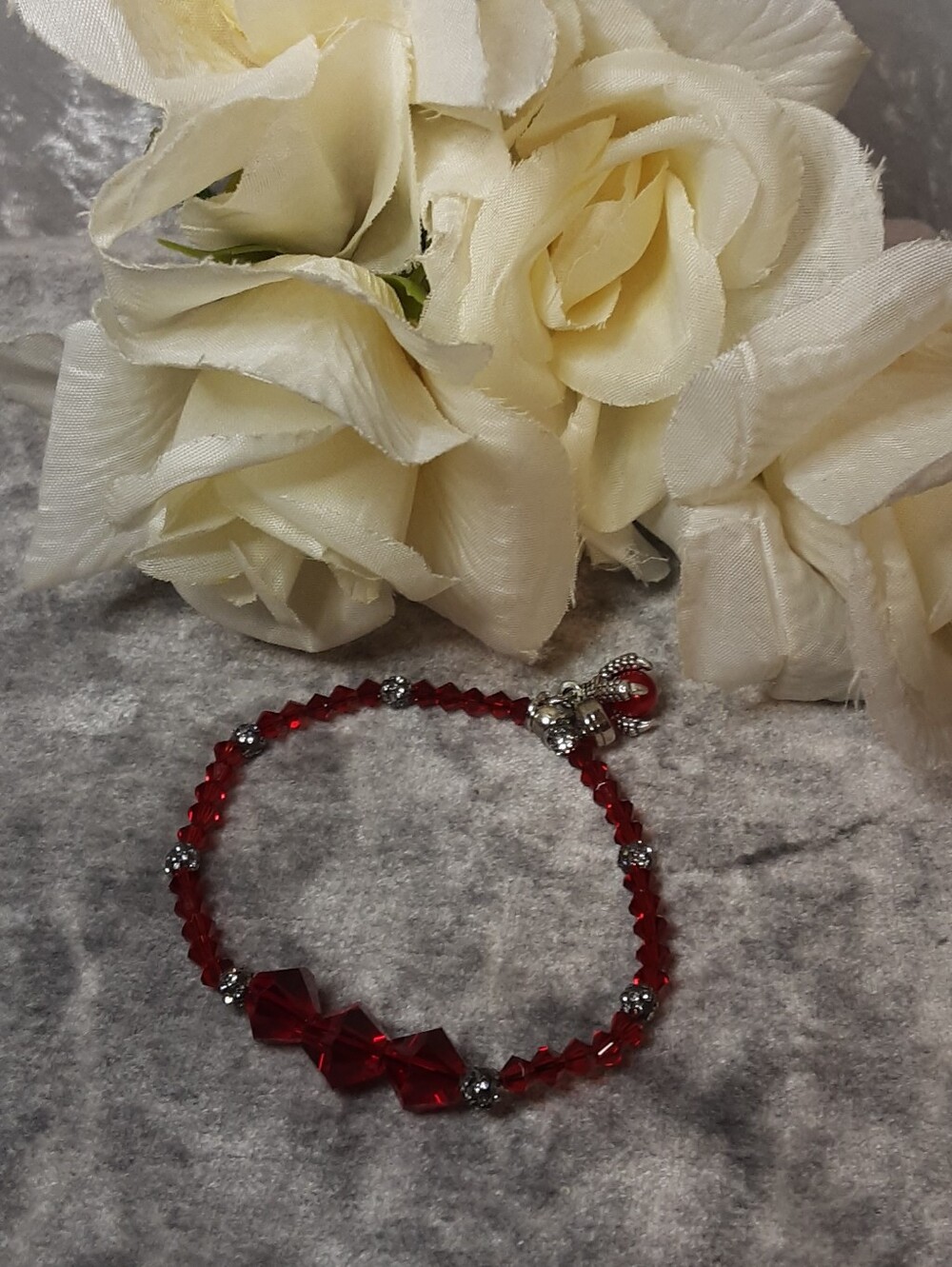 Handmade Red Crystal Beaded Stretch Bracelet - With Dragon Claw Charm